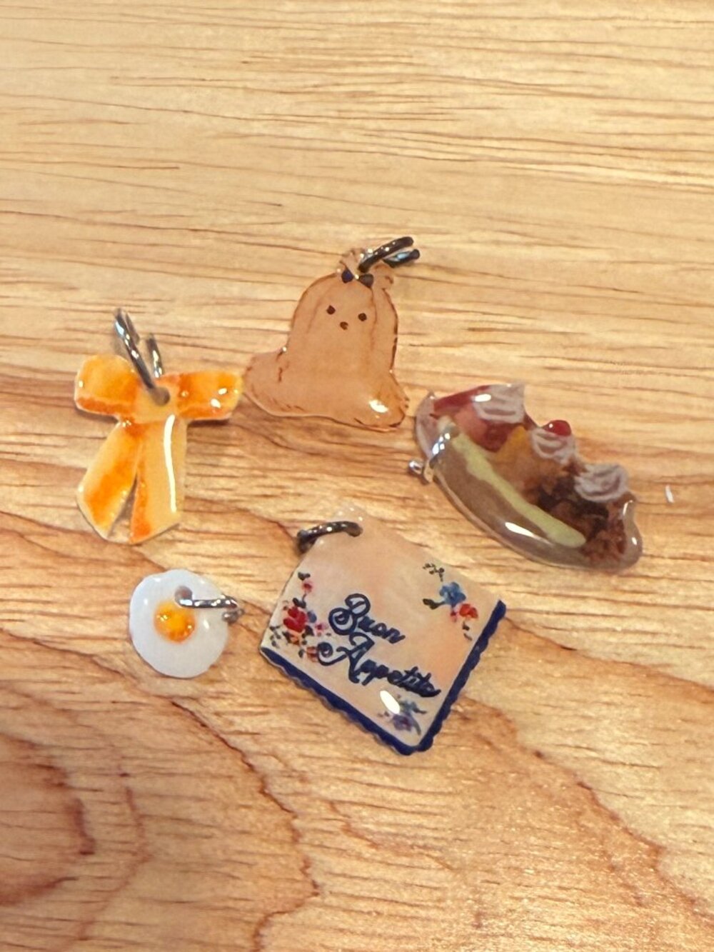 Y2K Girlie Food & Dog Mini Charms Set — Lhasa Puppy, Pasta, Sundae, Egg & Napkin
